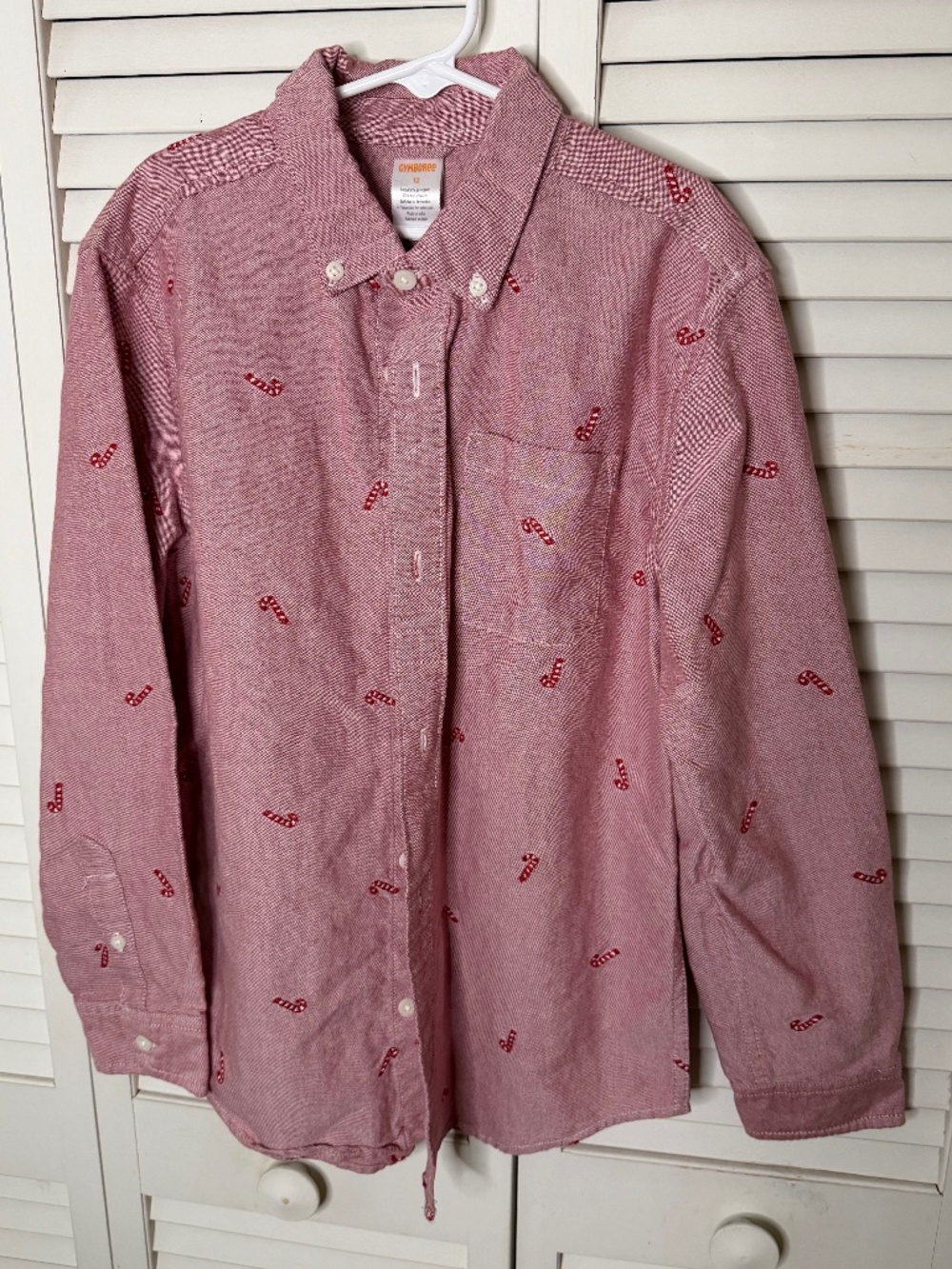 Gymboree Embroidered Candy Cane Red Button Down Shirt Boys Sz 12 Christmas